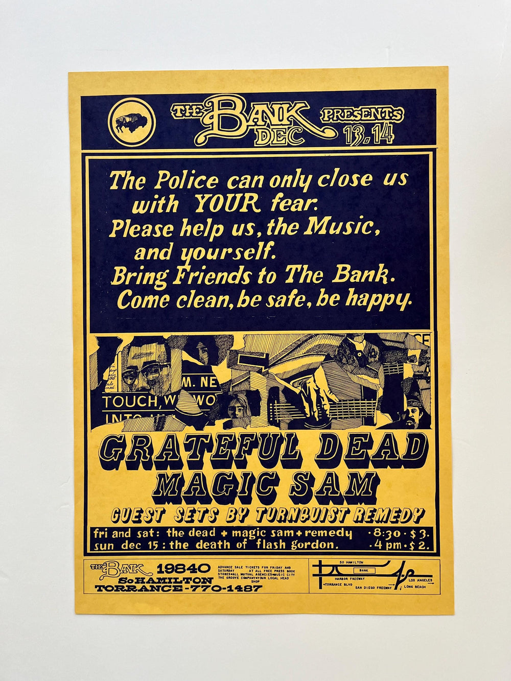 Grateful Dead The Bank 1968 Torrance California AOR 3.92 Original First Printing Concert Poster