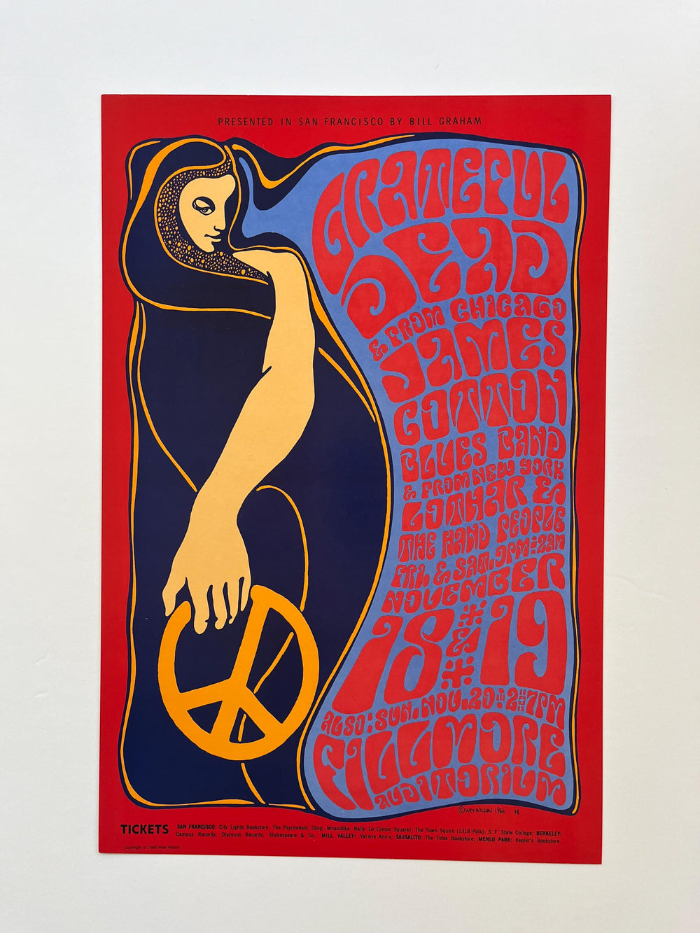 Victor Moscoso Grateful Dead James Cotton Blues Band Lion's Head 1980's San Francisco BG-38 RP-5 Concert Poster