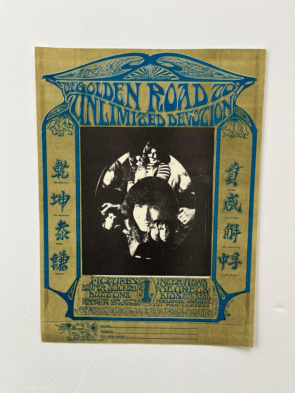 Stanley Mouse Alton Kelley Grateful Dead Fan Club 1967 Original Handbill