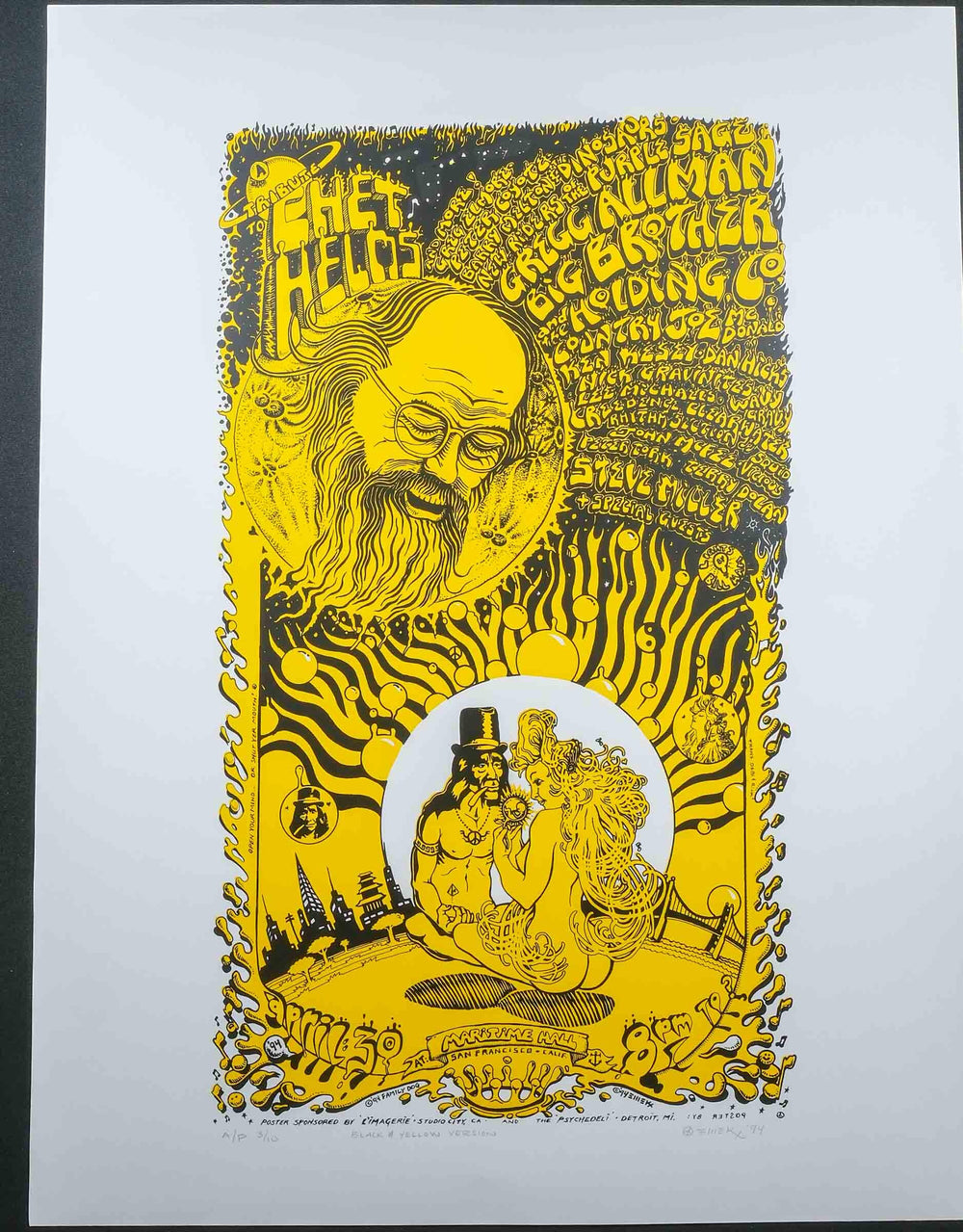 Emek 1994 Chet Helms Tribute Poster Black and Yellow Variant Concert Poster