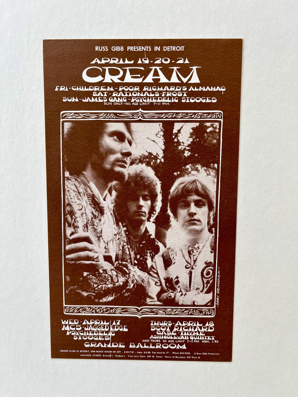 Gary Grimshaw Cream 1968 Grande Ballroom Original Postcard