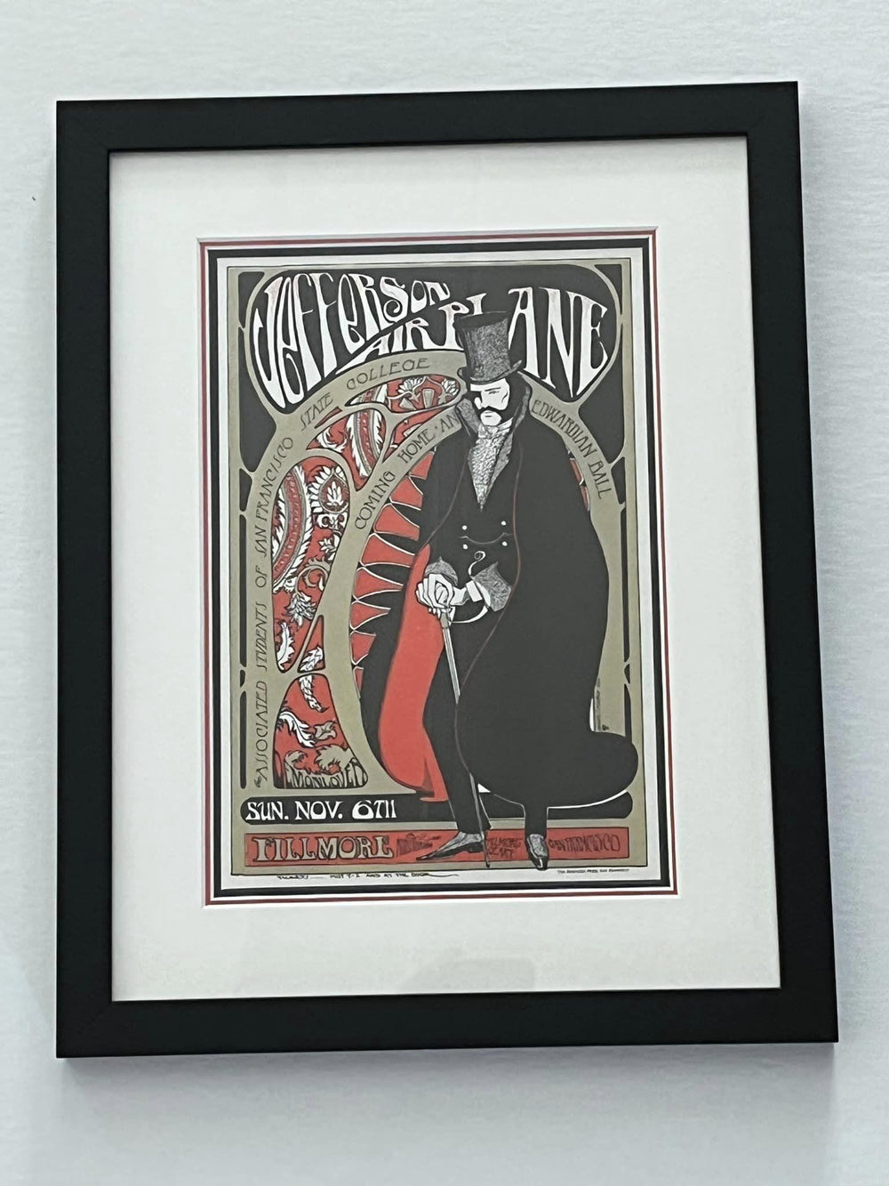 Framed Jefferson Airplane Original Handbill Fillmore West 1966 AOR 2.81 Alton Kelley Stanley Mouse