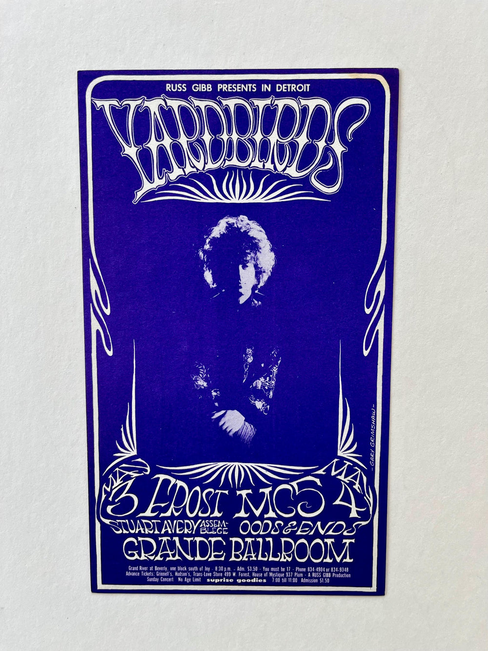 Gary Grimshaw The Yardbirds Grande Ballroom 1968 Original Postcard