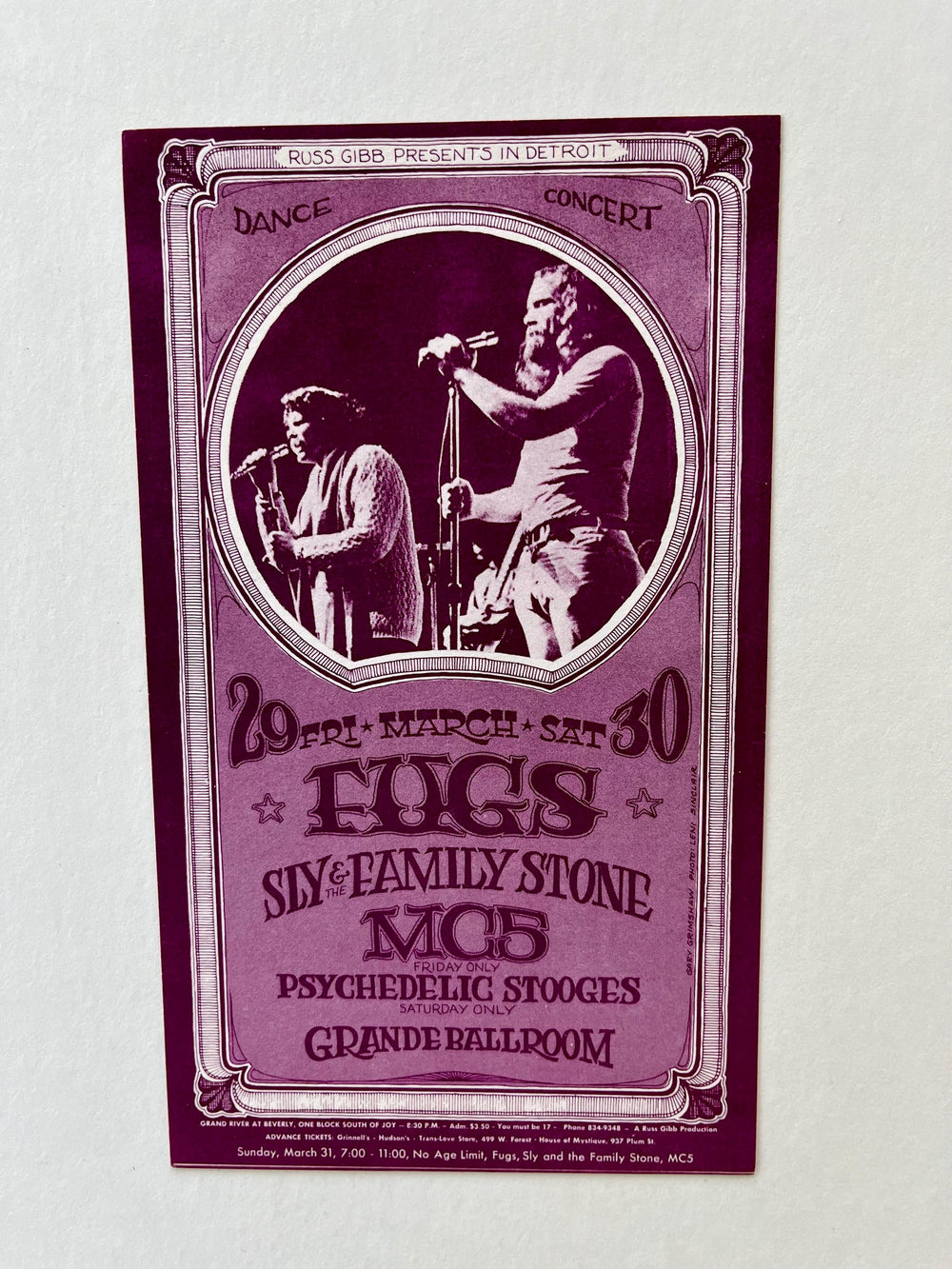 Gary Grimshaw Fugs Sly and the Family Stone Grande Ballroom 1968 Original Postcard