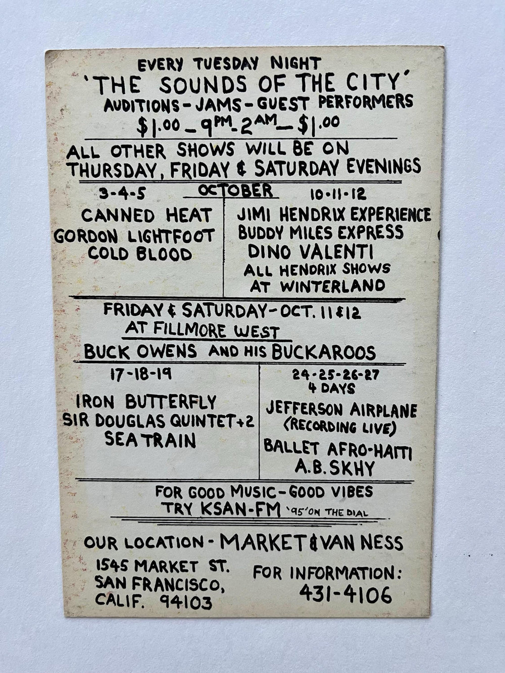 Rick Griffin Victor Moscoso Jimi Hendrix Experience Winterland Ballroom 1968 BG-140 Postcard Type B