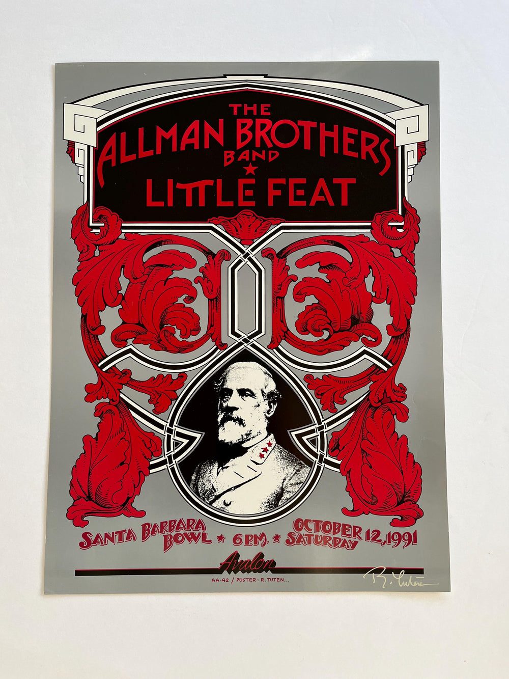 Allman Brothers Little Feat Santa Barbara Bowl 1991 Signed by Randy Tuten Original Concert Poster