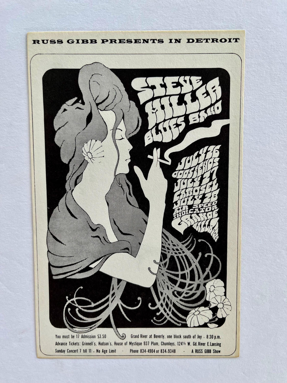 Steve Miller Blues Band Grande Ballroom 1968 Carl Lundgren Original Postcard