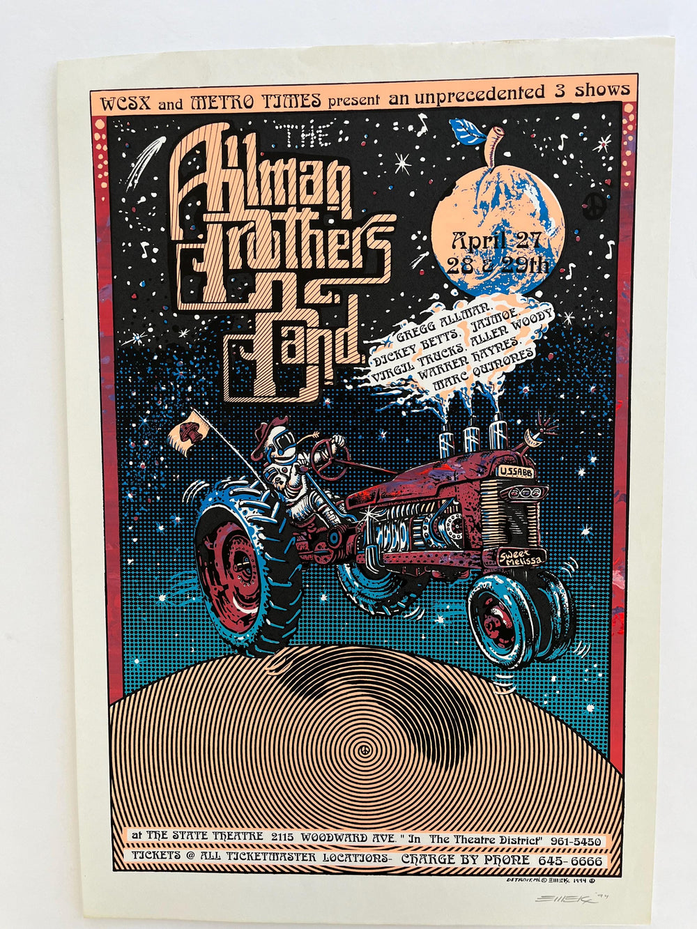 Allman Brothers State Theater Detroit 1994 Emek  Original Concert Poster