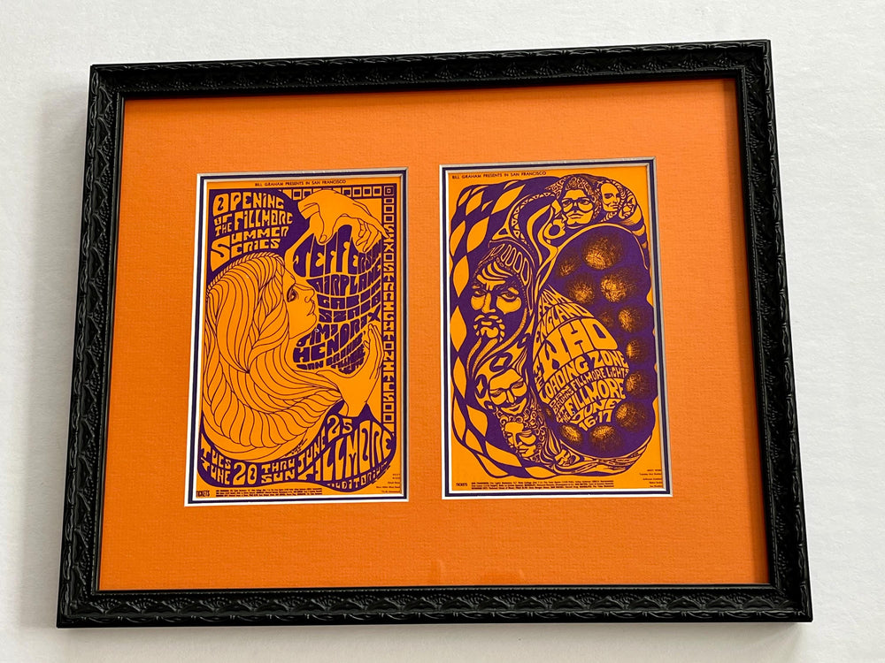 Framed BG68 & BG 69 Original Postcards The Who Jimi Hendrix Fillmore Auditorium 1968 Maclean Seeley