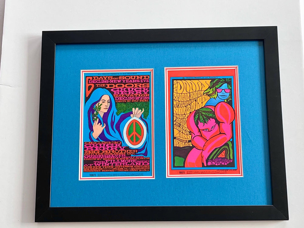 Framed Grateful Dead The Doors 1967 Fillmore Auditorium BG-93-BG-99 Original Postcards Jim Blashfield