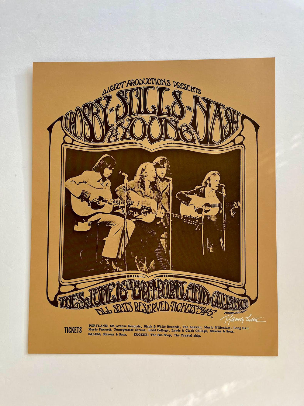 Crosby Stills Nash & Young 1970 Portland Coliseum Original Concert Poster Signed