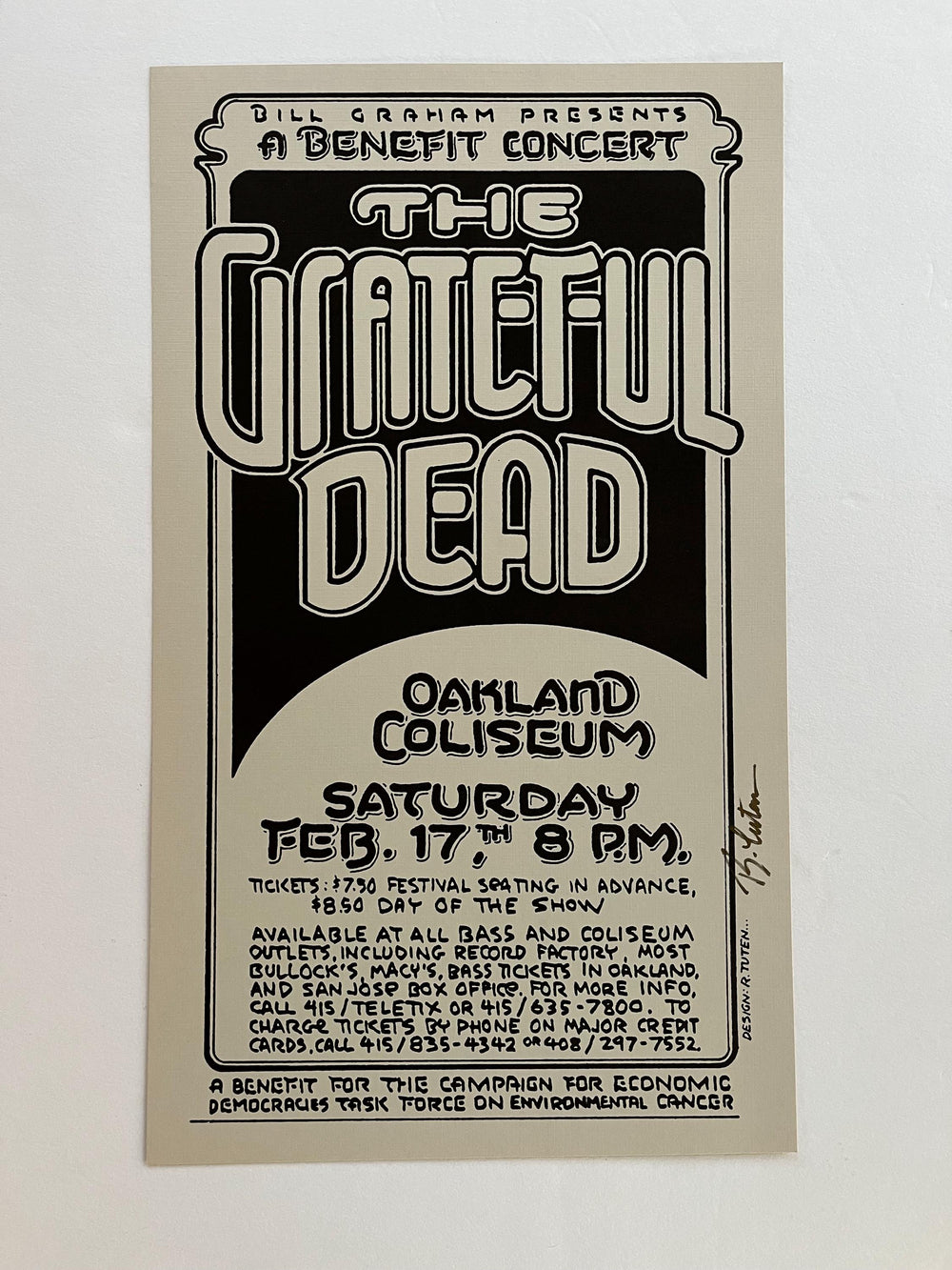 Grateful Dead Oakland Coliseum 1976 Signed by Randy Tuten Original Concert Poster