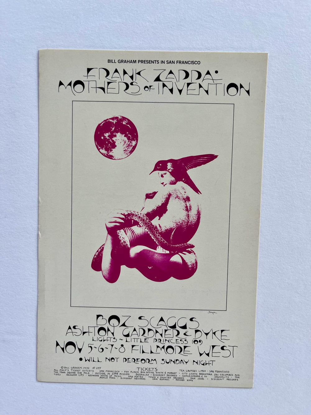 Frank Zappa and the Mothers of Invention Fillmore Auditorium 1970 David Singer BG-255 Postcard