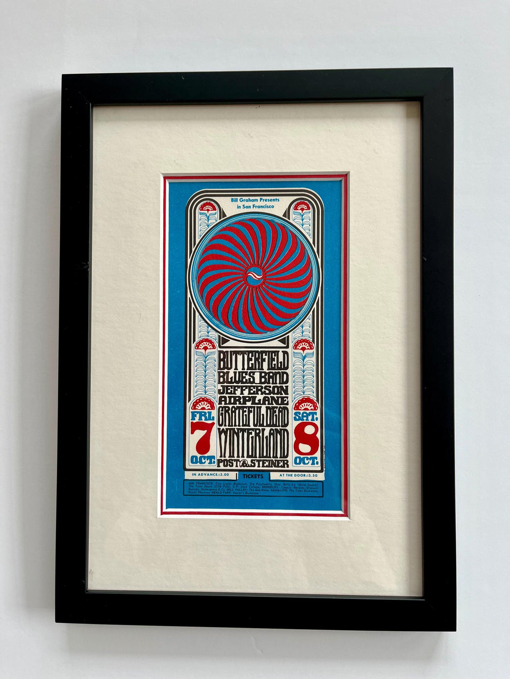 Framed Grateful Dead Jefferson Airplane Winterland Original Postcard 1966 BG-30 Wes Wilson