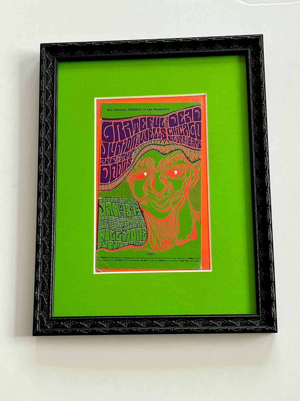 Framed Grateful Dead The Doors Fillmore Auditorium 1967 BG-45 Original Handbill Wes Wilson