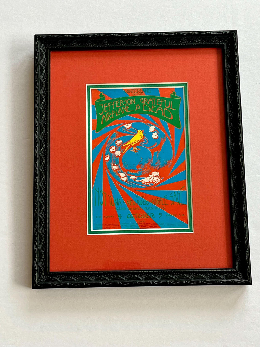 Framed Grateful Dead Jefferson Airplane Winterland Arena 1970 Original Handbill David Singer