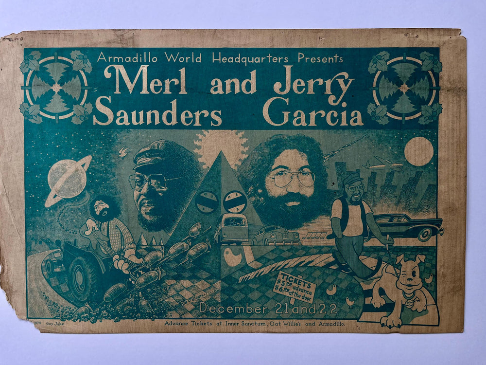 1974 Jerry Garcia & Merl Saunders Concert Poster - Armadillo World HQ - Guy Juke Art
