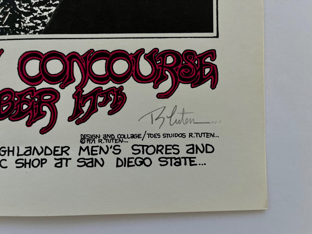 Vintage 1971 Pink Floyd & Finnegan San Diego Concert Poster signed by Randy Tuten