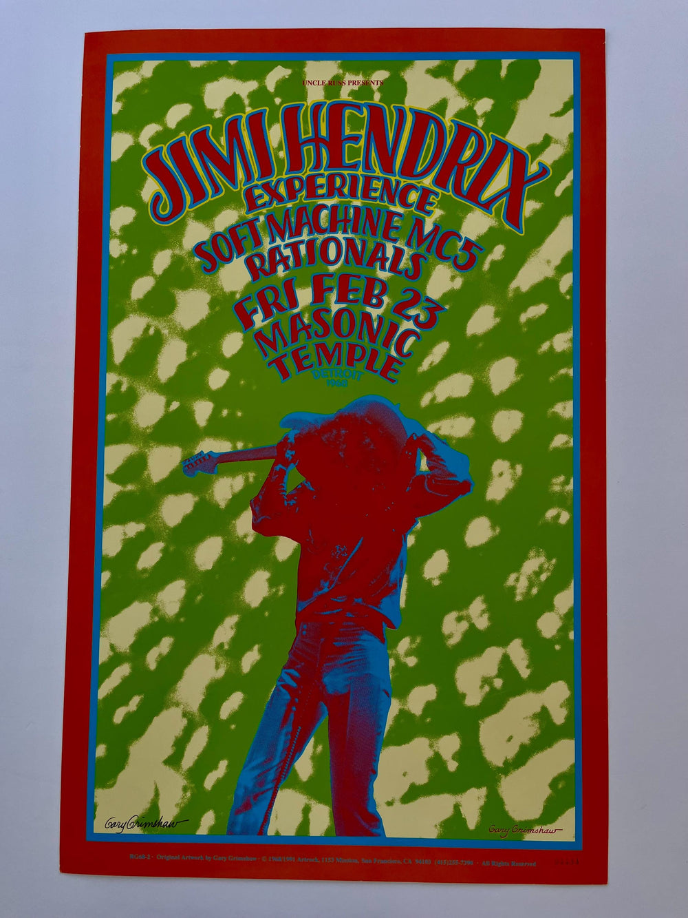Jimi Hendrix Masonic Temple Signed Gary Grimshaw Original Concert Poster