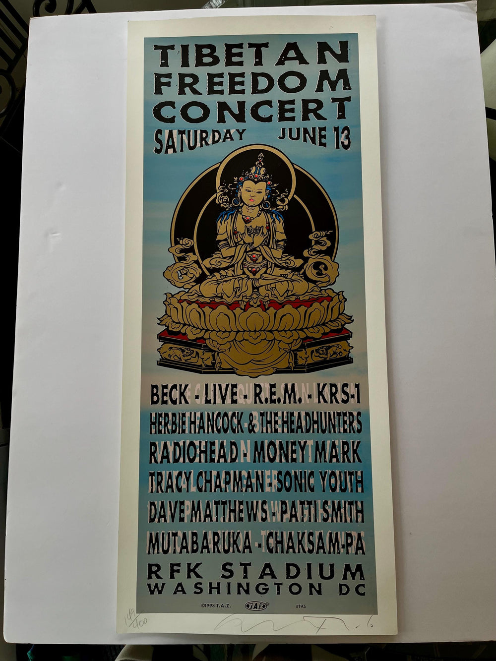 Taz Tibetan Freedom Concert Washington D.C. June 13 1998 Concert Poster Signed