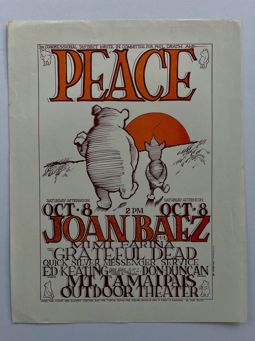 Stanley Mouse Alton Kelley Joan Baez Grateful Dead Peace Concert original handbill