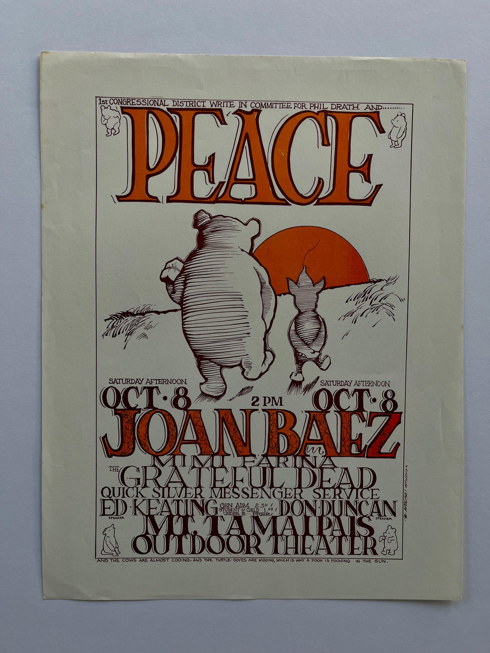 Stanley Mouse Alton Kelley Joan Baez Grateful Dead Peace Concert original handbill