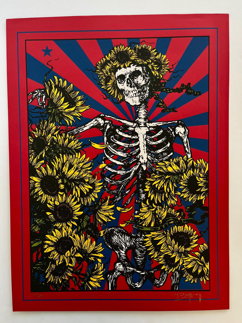 Grateful Dead Bertha Sunflower Poster Richard Biffle Red Edition Signed Numbered 262 of 333