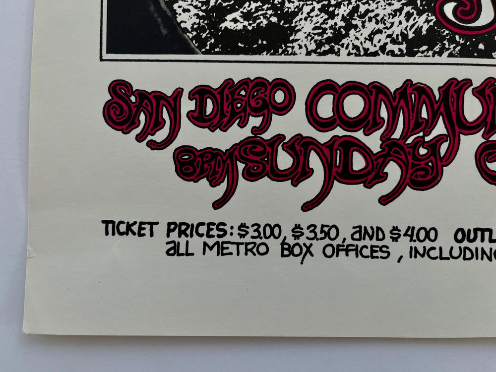Vintage 1971 Pink Floyd & Finnegan San Diego Concert Poster signed by Randy Tuten