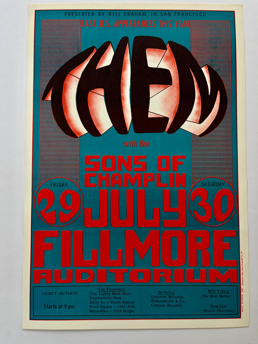 Wes Wilson Them Sons of Champlin Fillmore Auditorium 1966 BG-20 Original Concert Poster