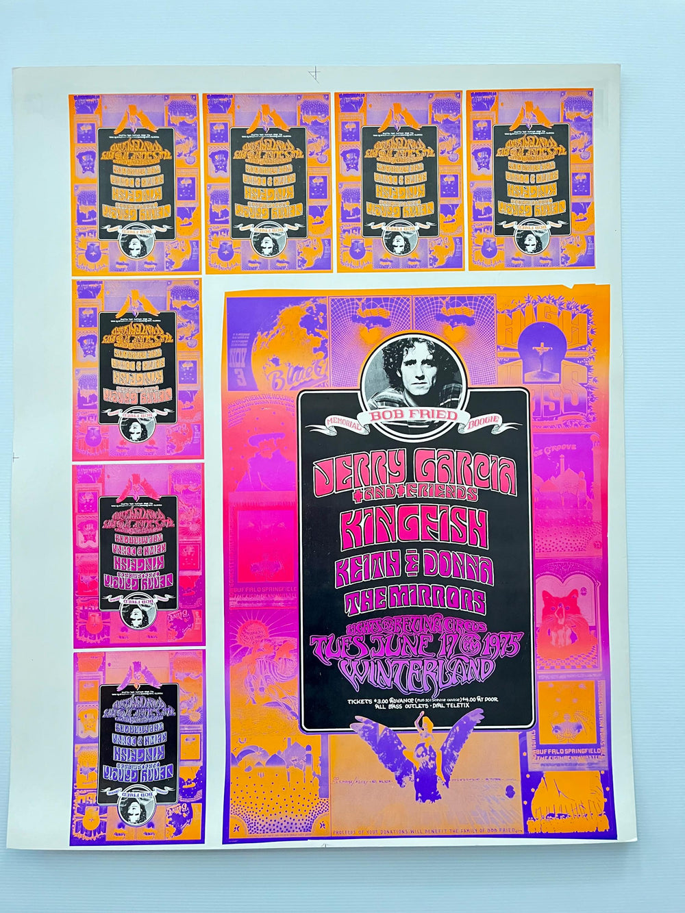 Jerry Garcia Memorial Concert 1975 Original Printer’s Proof – Winterland Day-Glo Poster Production Sheet (Grateful Dead Related)