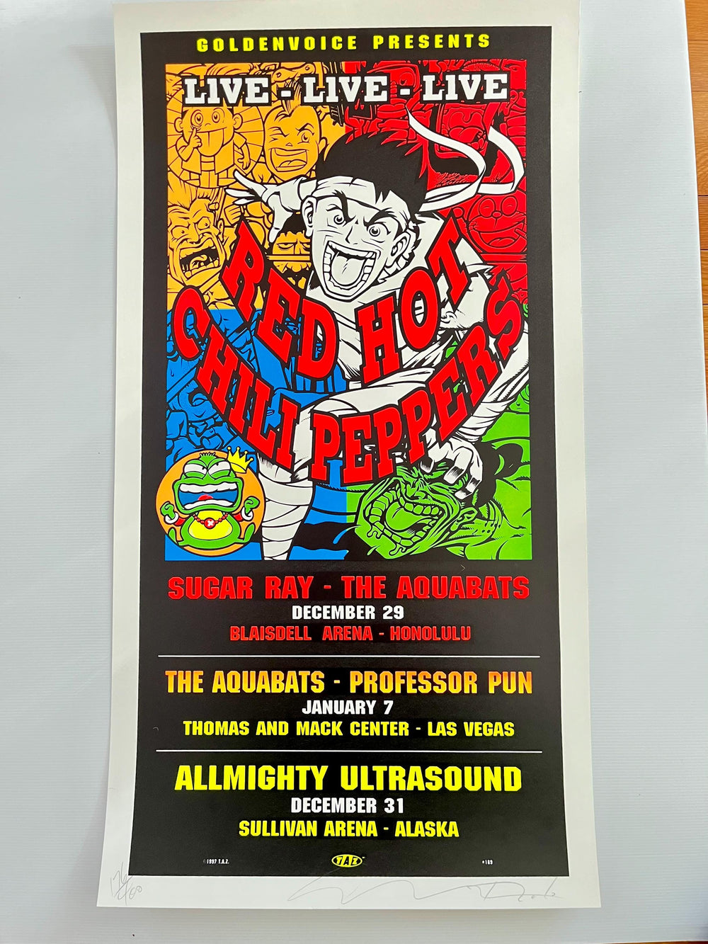 Red Hot Chili Peppers Concert Poster 1999 Signed 176/400 TAZ Art Sugar Ray Aquabats