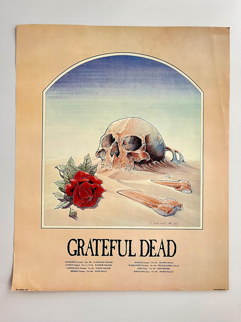 Grateful Dead Europe Tour Poster 1981 Stanley Mouse Skull & Rose Original Concert Art