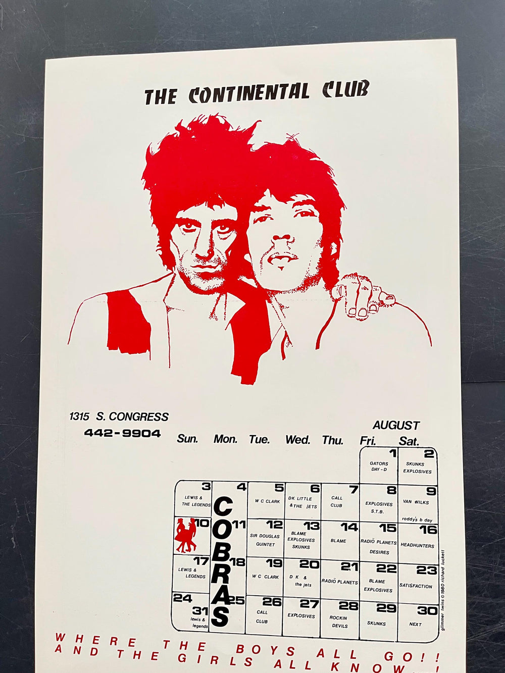 Continental Club Austin 1980 Calendar Poster Glimmer Twins Mick Jagger Keith Richards Art