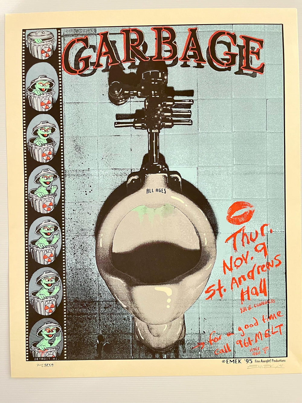 Garbage 1995 Concert Poster Emek Signed Pencil Autograph St Andrews Hall Detroit SFEA Print