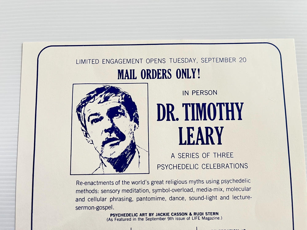 Dr Timothy Leary Psychedelic Lecture Flyer 1960s Village Theater NYC Original Mail Order Handbill