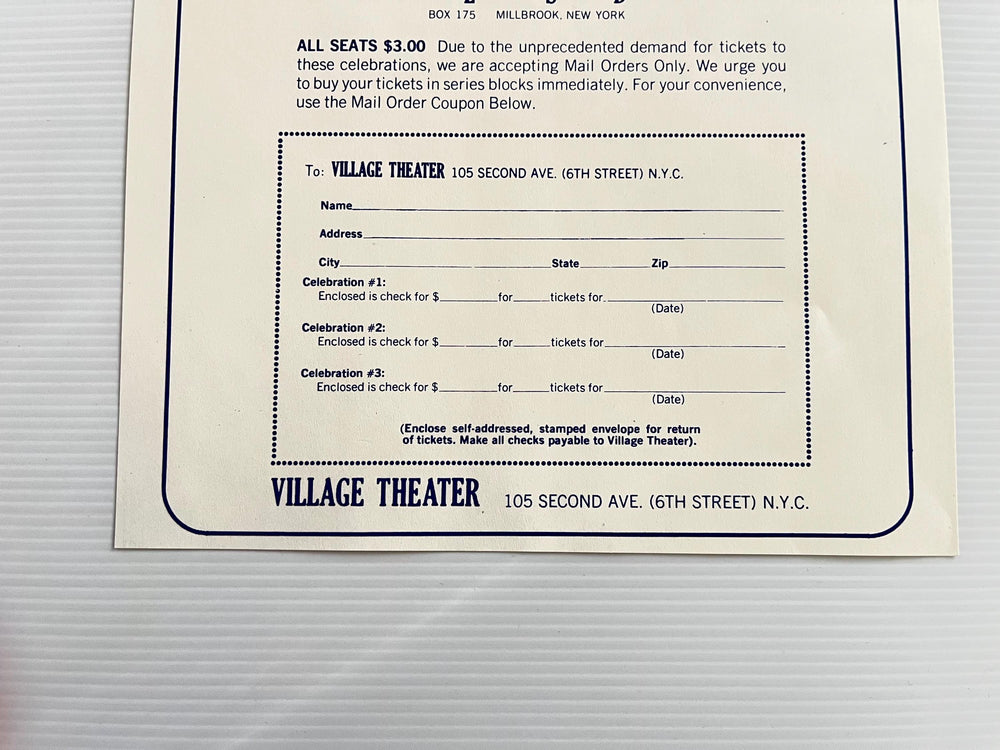 Dr Timothy Leary Psychedelic Lecture Flyer 1960s Village Theater NYC Original Mail Order Handbill